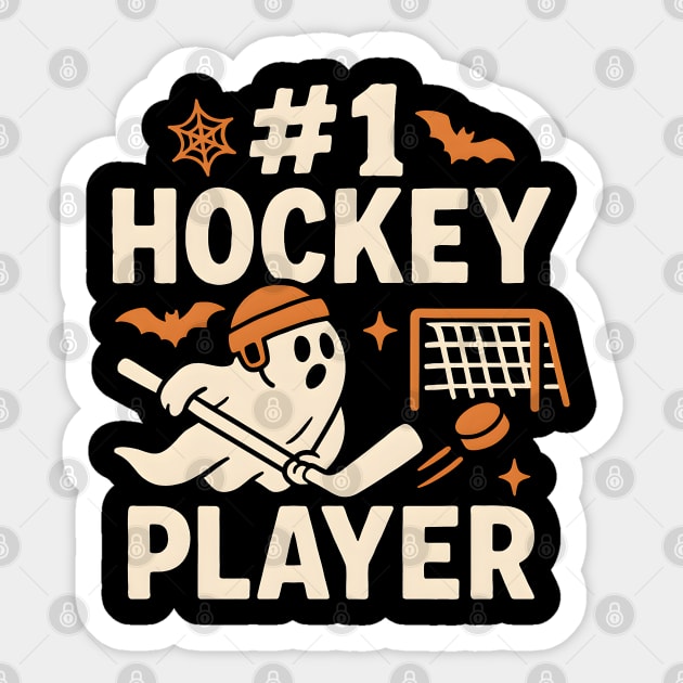 #1 Hockey Player Funny Halloween Ghost Gift Sticker by MakerMind8.2